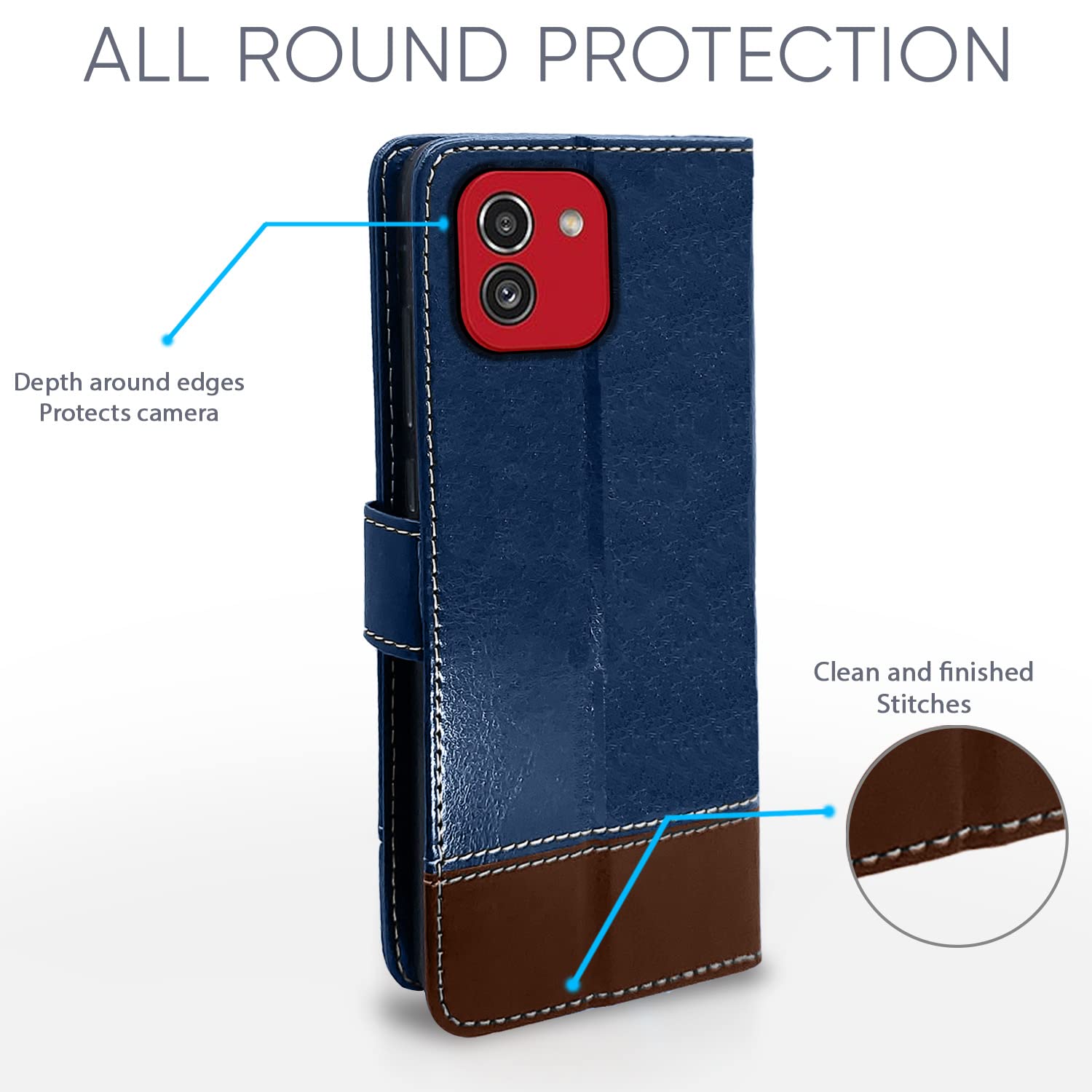 Pikkme blue & brown wallet flip cover for Samsung A03 – photo 4