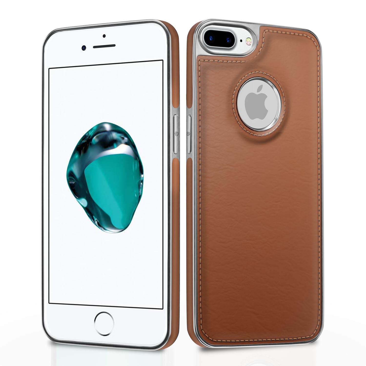  iPhone 7 Plus/8 Plus Chrome Leather Back Cover -Tan