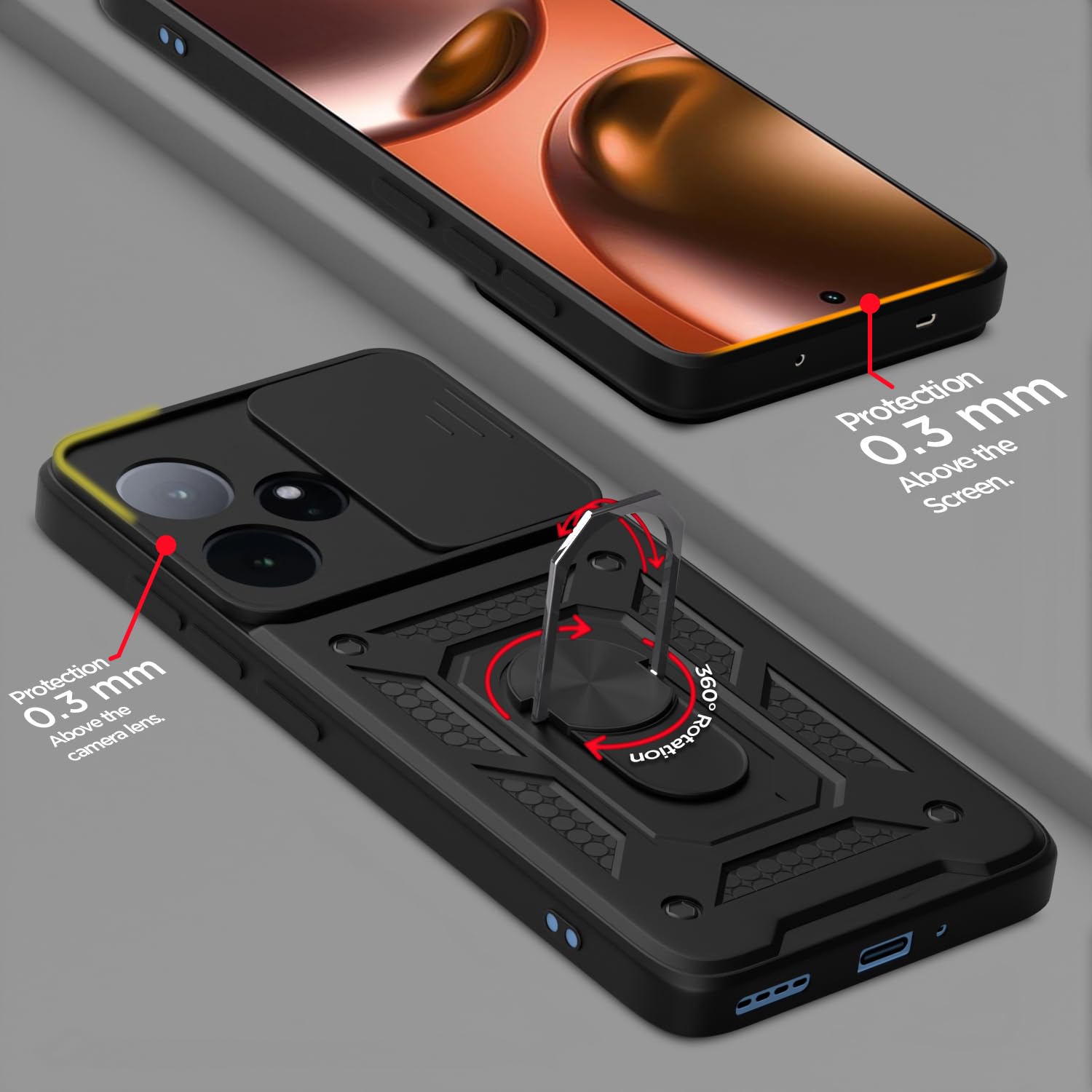 Pikkme Realme GT 7 5G / GT 7T 5G D10 Tough Armor Back Cover (Black)