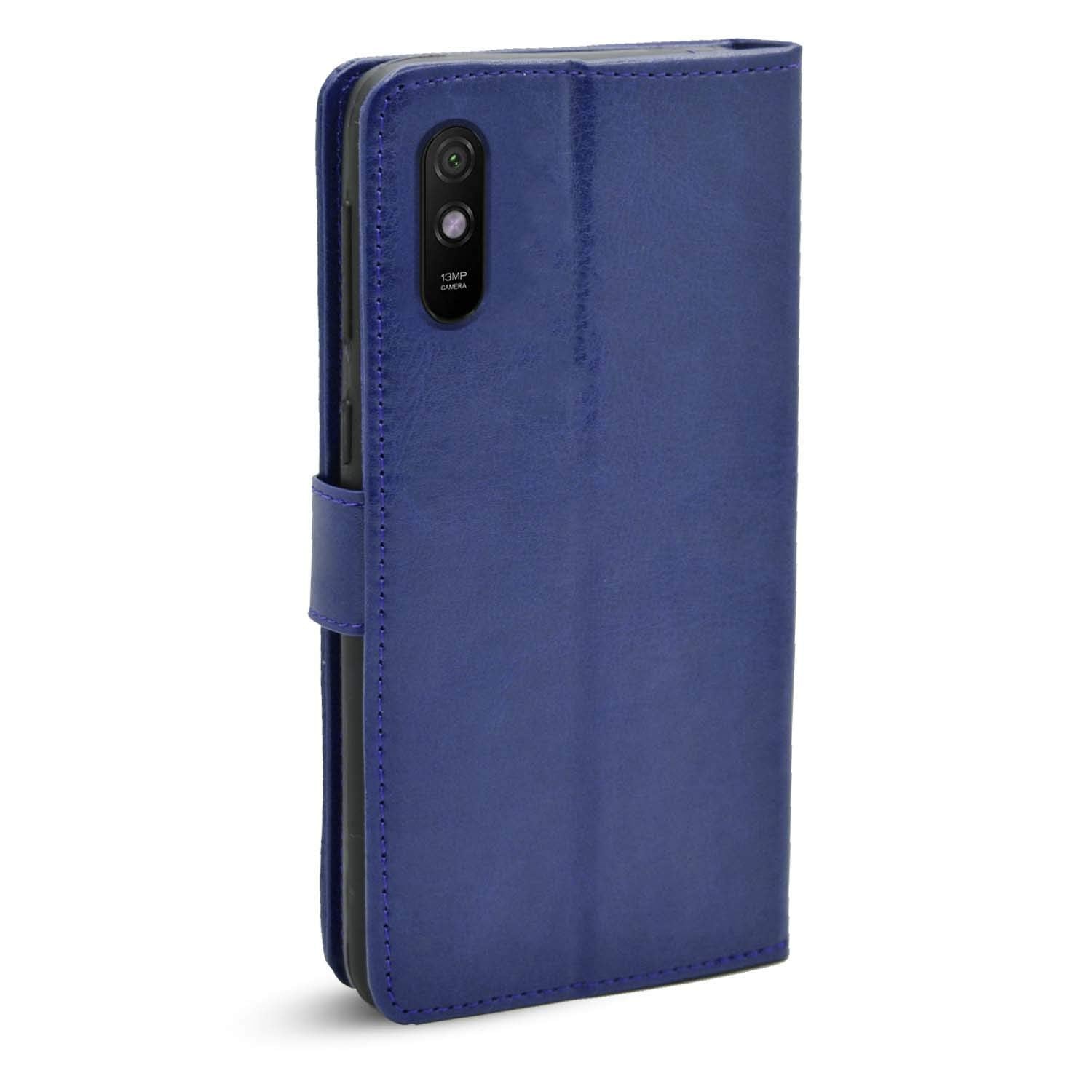 Pikkme Redmi 9A / 9i Leather Flip Cover Wallet Case for Redmi 9A / 9i Vintage Flip Cover (Blue)