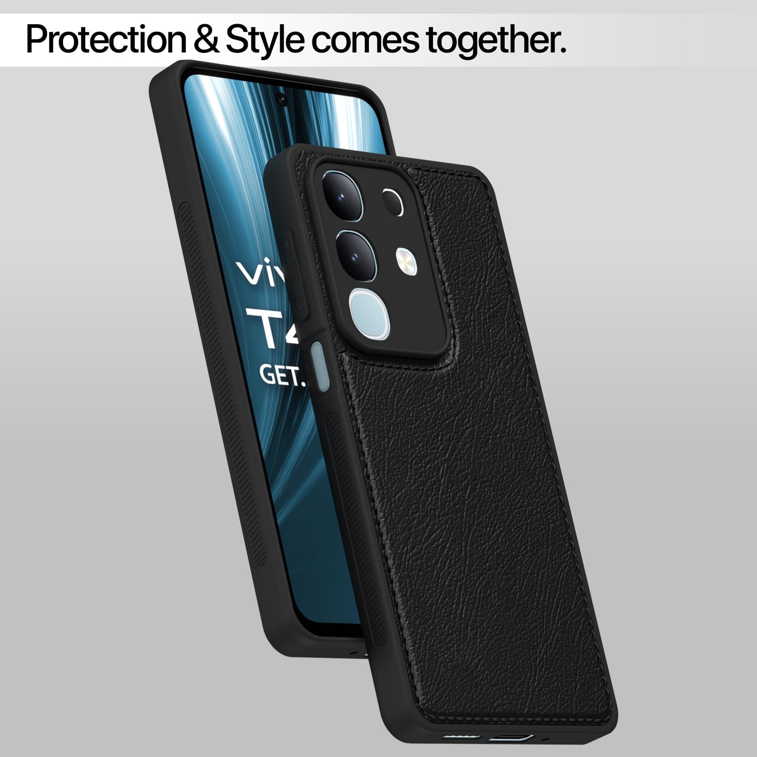 Pikkme Vivo T4x 5G / iQoo Z10x 5G Leather Back Case | Black