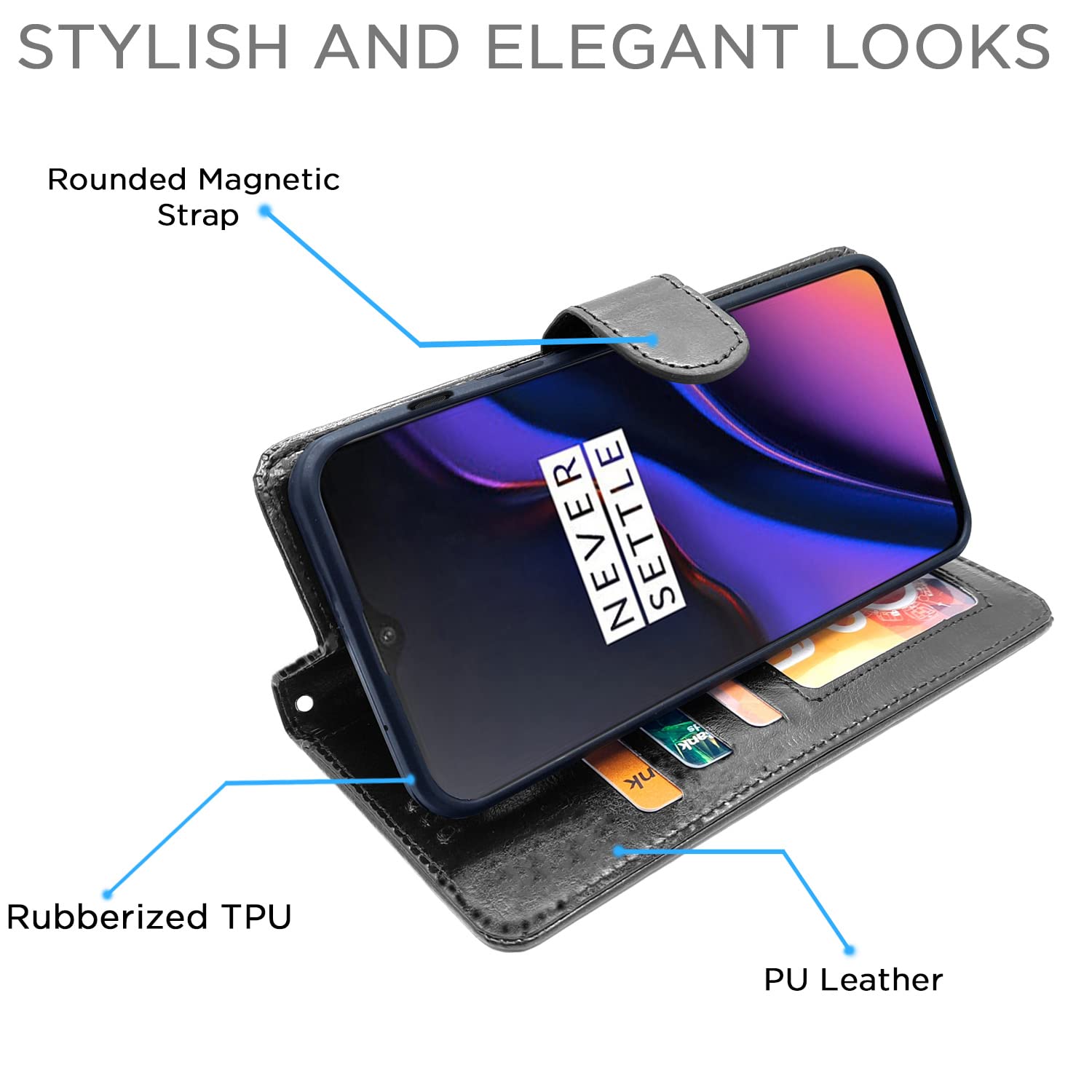 OnePlus 6T Wallet wallet flip cover in black by Pikkme – photo 3