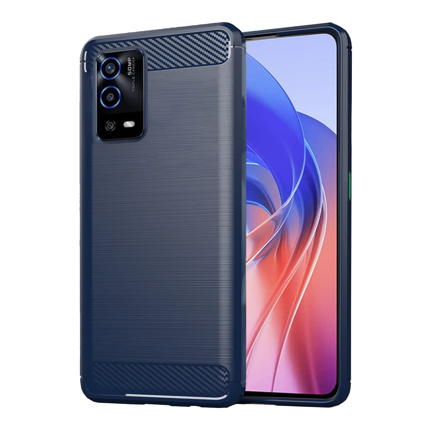  Oppo A55 Hybrid Carbon Fiber Back Cover - Blue 
