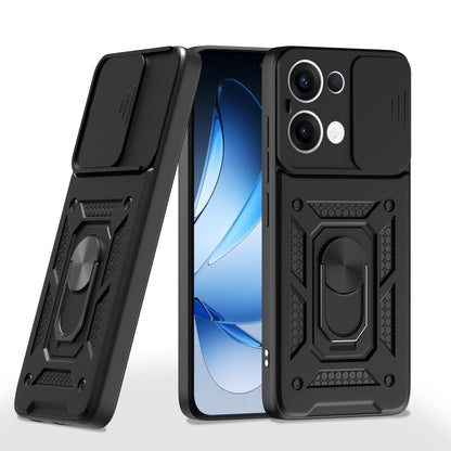 Pikkme Oppo Reno 13 5G Sliding Camera Shield & Stand D10 Tough Armor Back Cover (Black)