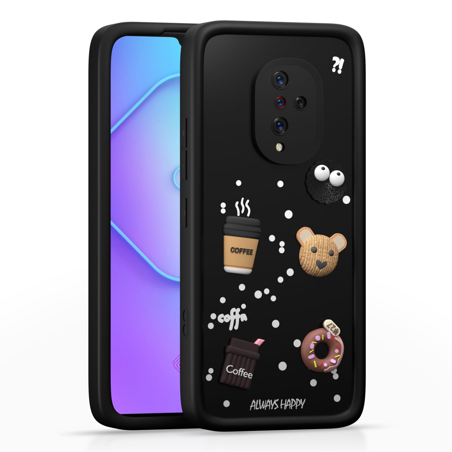 Pikkme Vivo S1 Pro Cute Fun Cartoon 3D Bear Coffee Back Cover (Black)