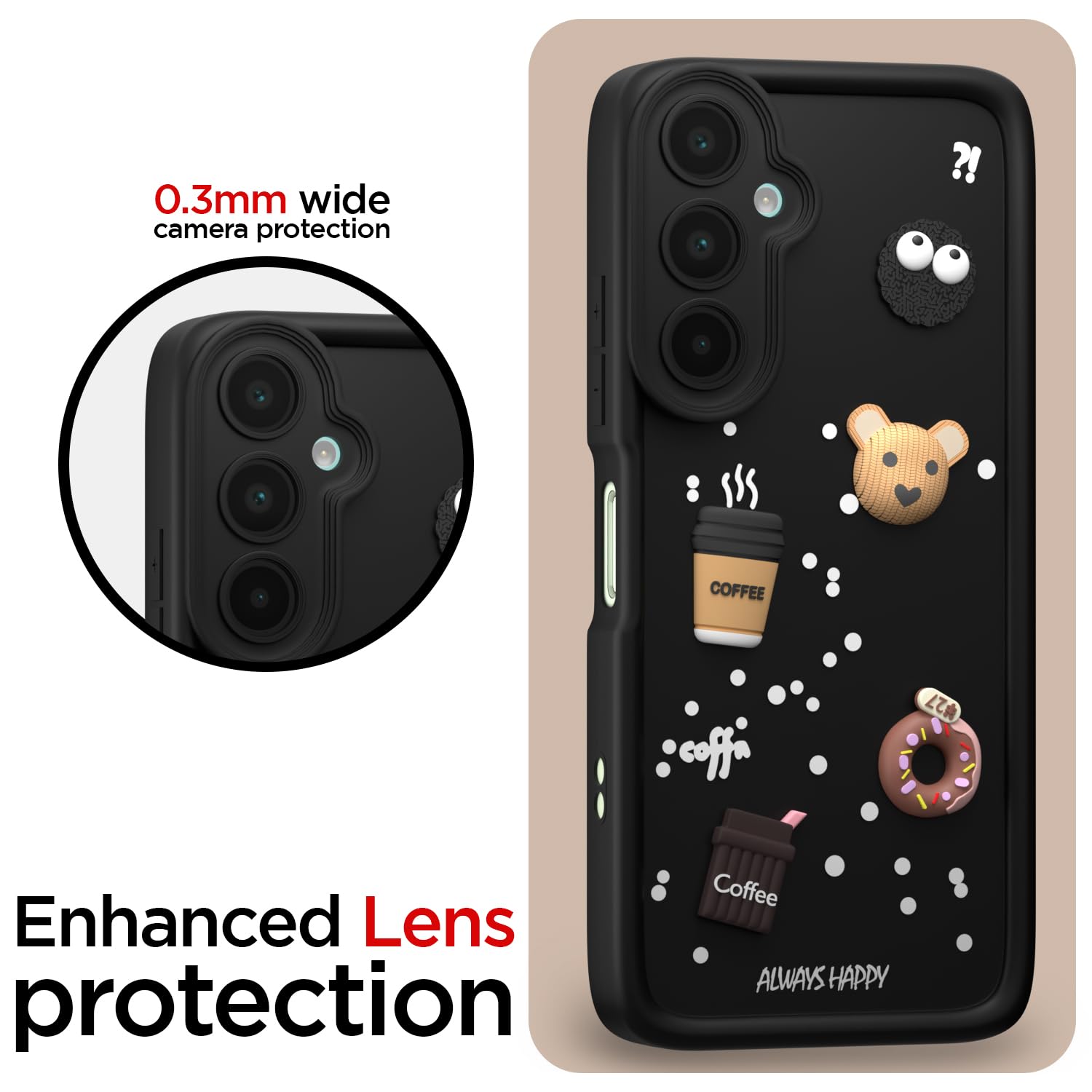 Pikkme Samsung Galaxy M16 5G Cute Fun Cartoon 3D Bear Coffee Back Cover (Black)
