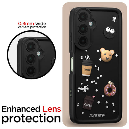 Pikkme Samsung Galaxy M16 5G Cute Fun Cartoon 3D Bear Coffee Back Cover (Black)