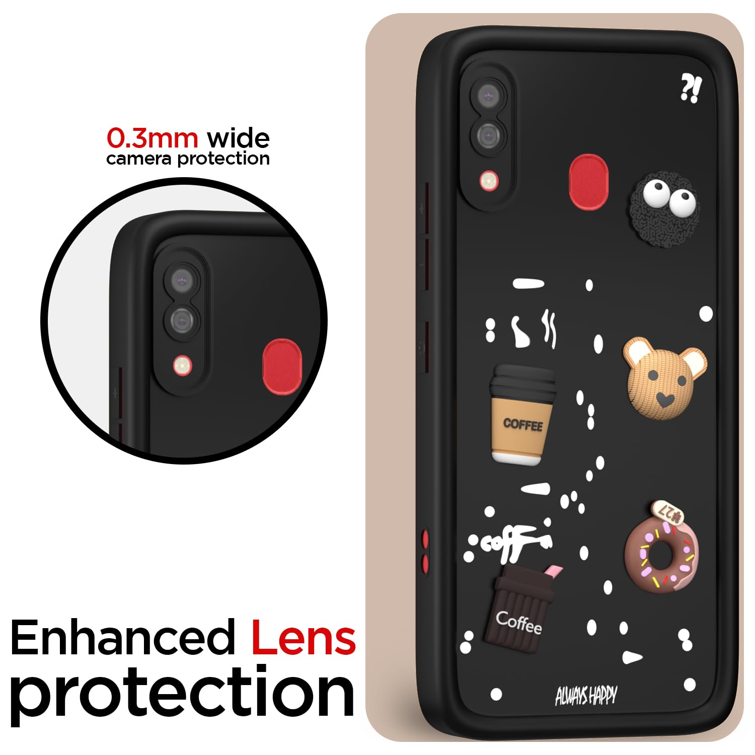 Pikkme Samsung Galaxy A20 / A30 / M10s Cute Fun Cartoon 3D Bear Coffee Back Cover (Black)