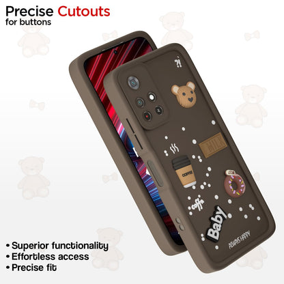 Pikkme Redmi Note 11T 5G / Poco M4 Pro 5G Cute Fun Cartoon 3D Bear Coffee Back Cover (Brown)