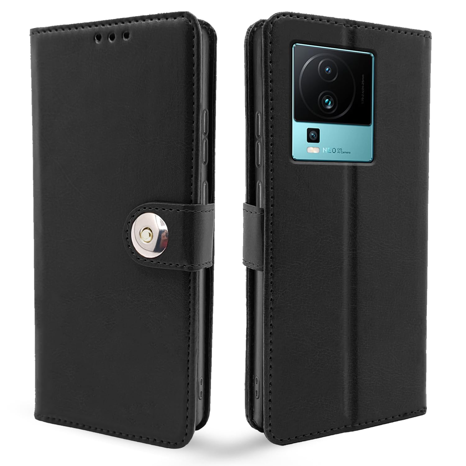 Pikkme iQOO Neo 7 Pro 5G Button black mobile flip cover