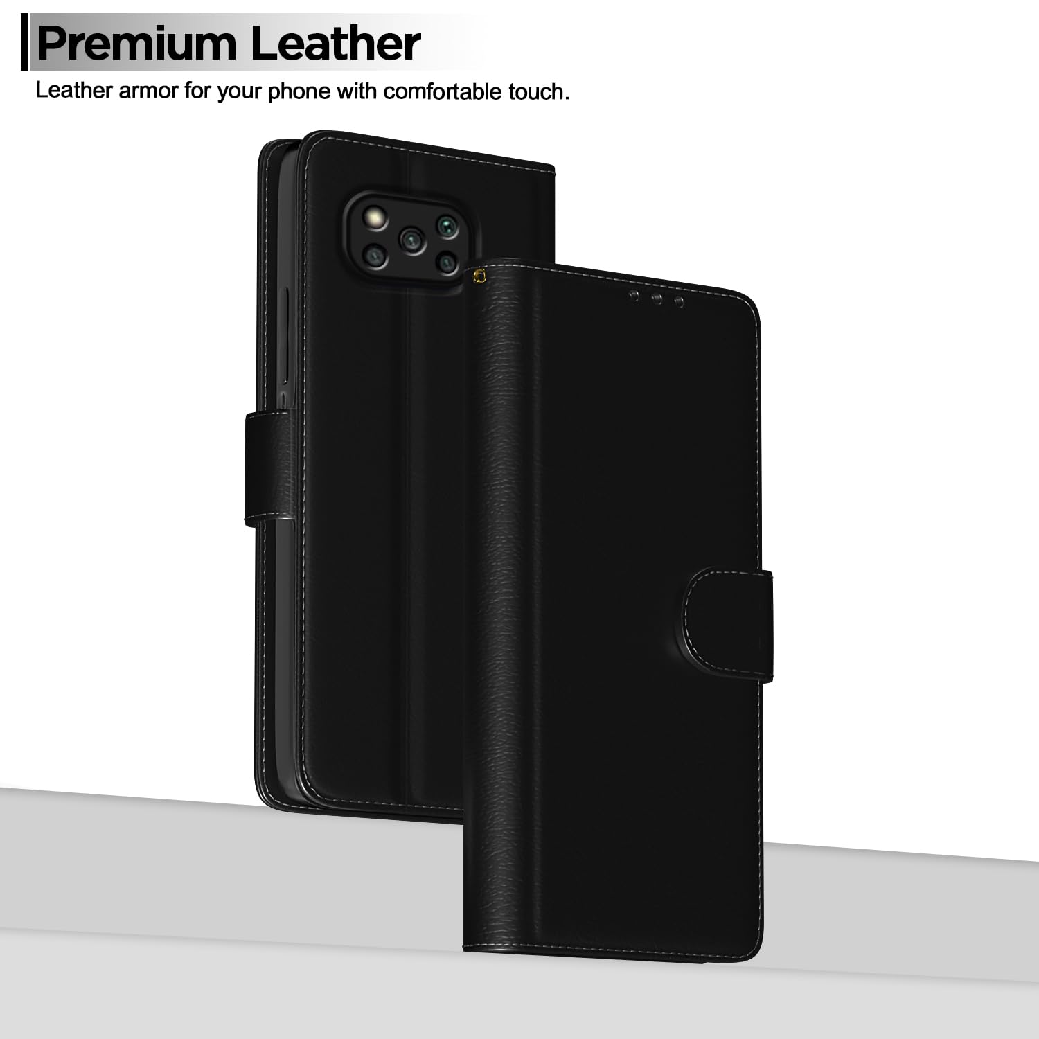 Poco X3 wallet flip cover in black by Pikkme – photo 2