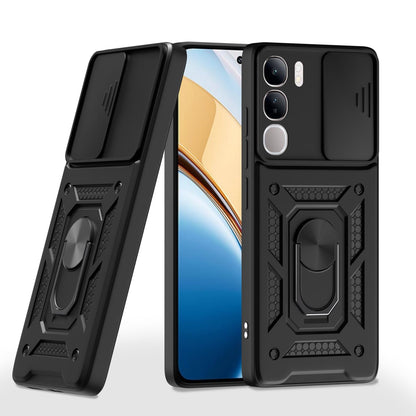Pikkme Vivo Y300 5G / Vivo V40 Lite 5G Sliding Camera Shield & Stand D10 Tough Armor Back Cover (Black)