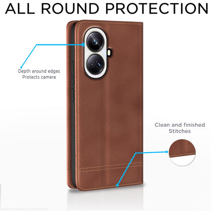 Pikkme brown Magnetic wallet flip cover for Realme 10 Pro Plus 5G – photo 4