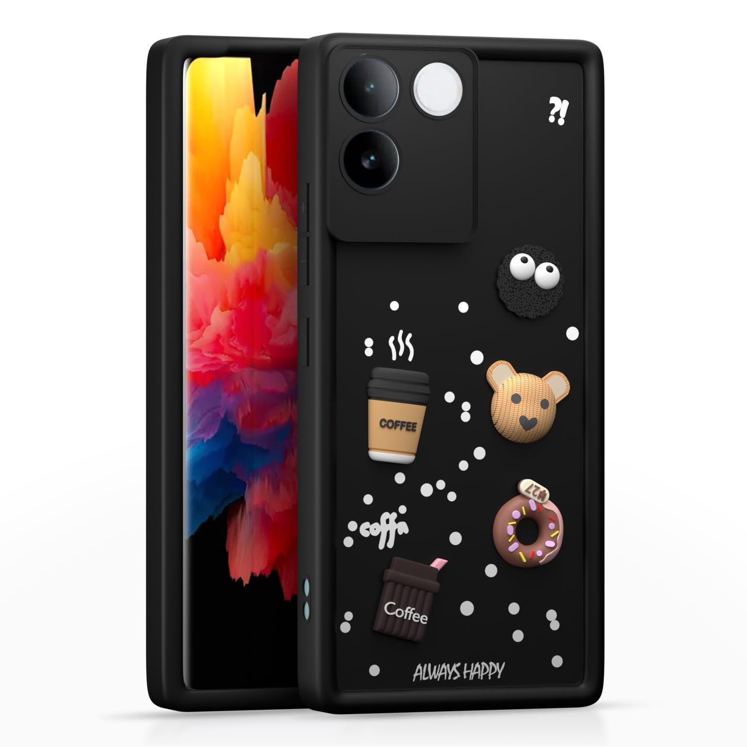 Pikkme iQOO Z7 Pro 5G Cute Fun Cartoon 3D Bear Silicon Back Cover - Black