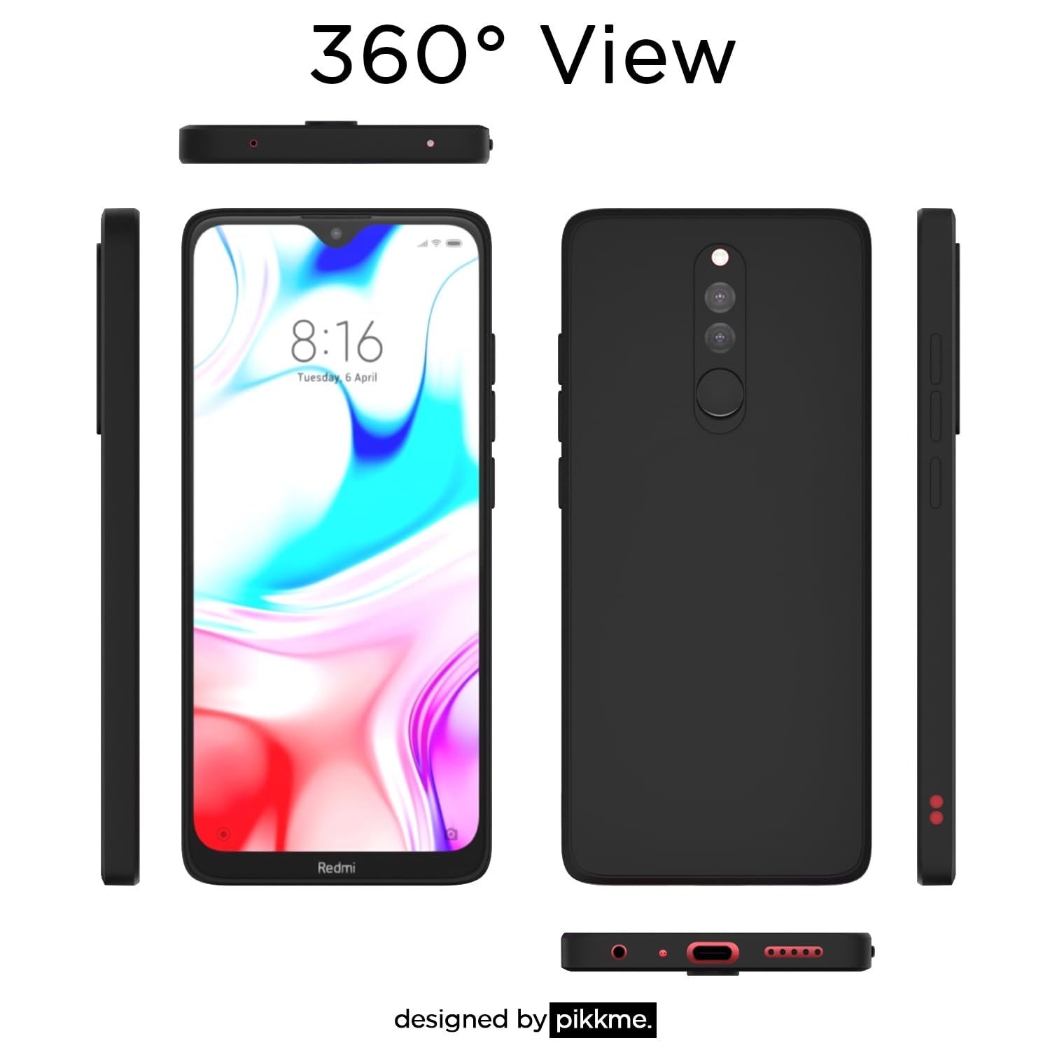 Pikkme Redmi 8 / Redmi 8A Dual Soft Matte Silicone Shockproof Case (Black)