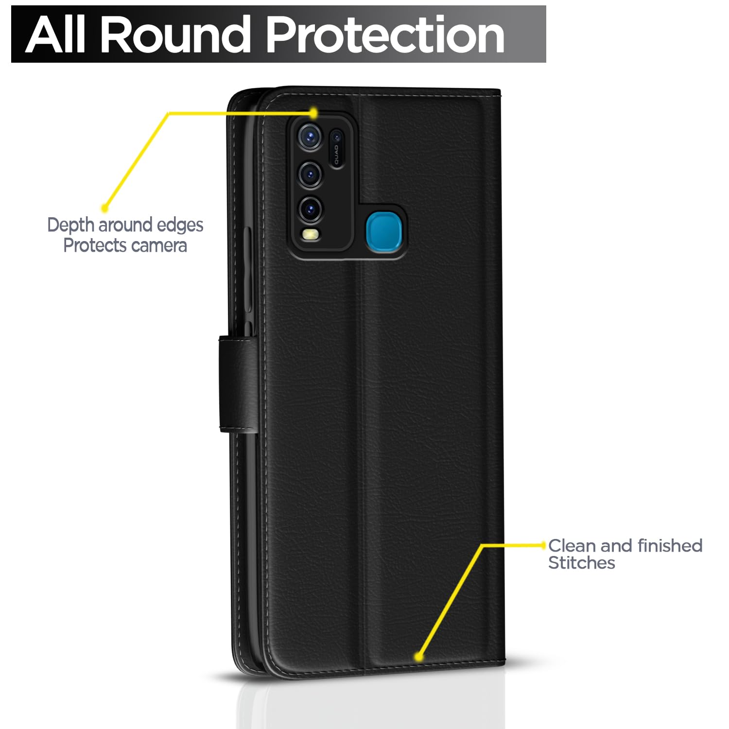 Vivo Y30 Wallet flip cover in black by Pikkme – photo 4