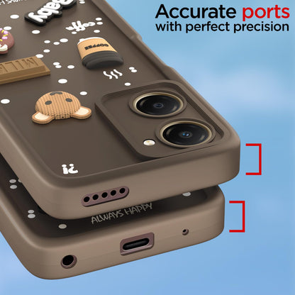 Pikkme iQOO Z9 Lite 5G / Vivo T3 Lite 5G / Vivo Y18 / Y18e / Y03  Cute Fun Cartoon 3D Bear Coffee Back Cover (Brown)