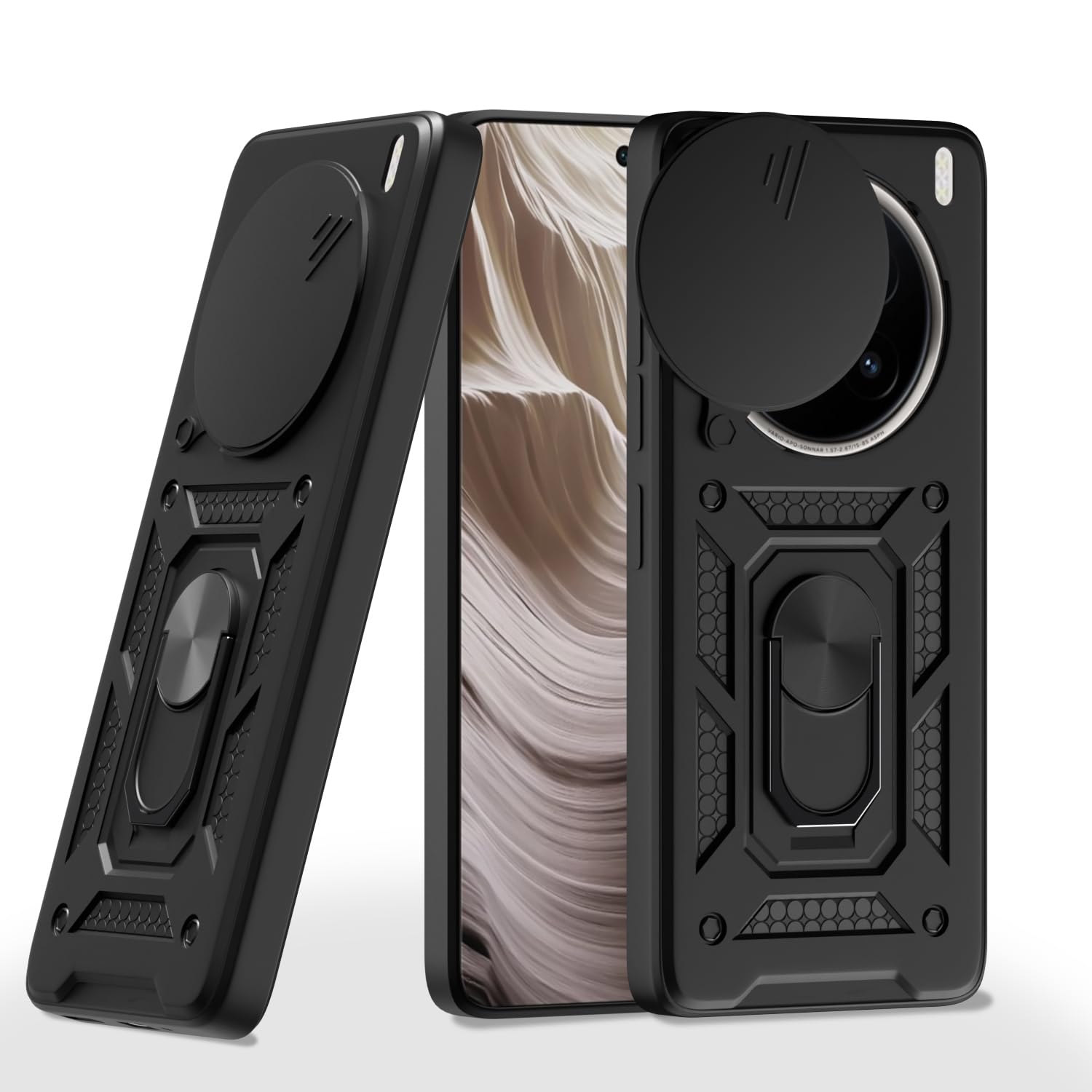 Pikkme Vivo X200 Pro 5G Sliding Camera Shield & Stand D10 Tough Armor Back Cover (Black)