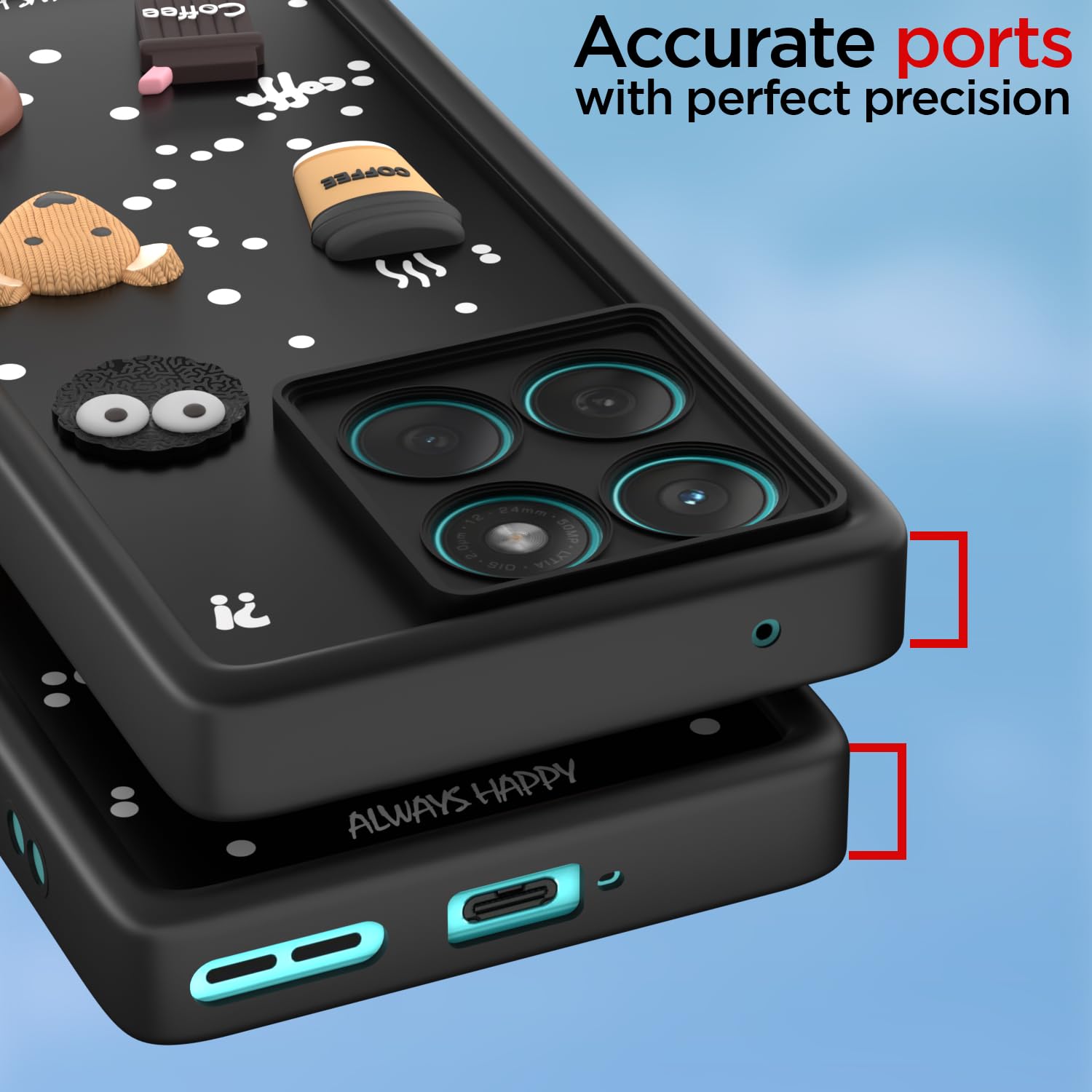 Pikkme Motorola Moto Edge 60 Fusion 5G Cute Fun Cartoon 3D Bear Coffee Back Cover (Black)