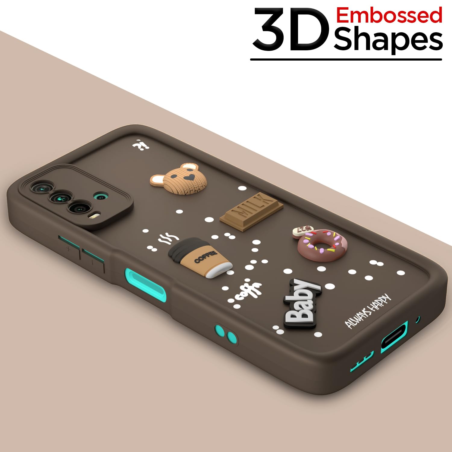 Pikkme Redmi 9 Power/Poco M3 Cute Fun Cartoon 3D Bear Coffee Back Cover (Brown)