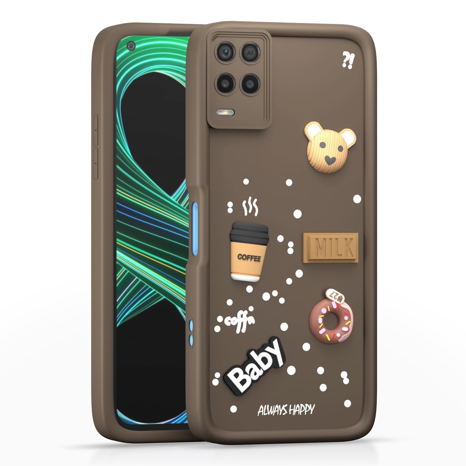 Pikkme Realme 8 4G / 8 Pro Cute Fun Cartoon 3D Bear Coffee Back Cover (Brown)