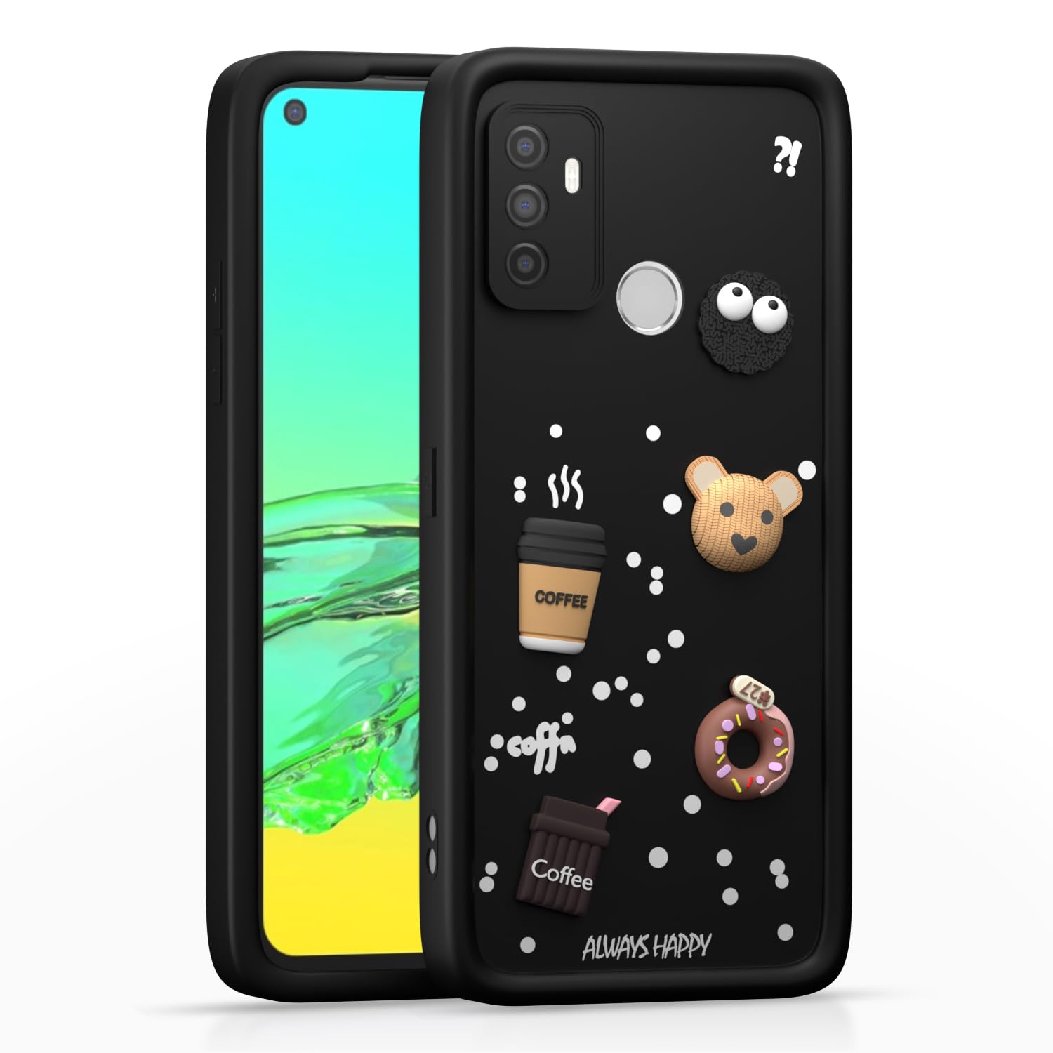 Pikkme Oppo A53 Cute Fun Cartoon 3D Bear Coffee Back Cover (Black)