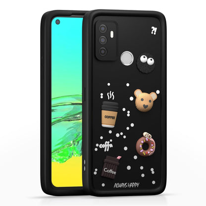 Pikkme Oppo A53 Cute Fun Cartoon 3D Bear Coffee Back Cover (Black)