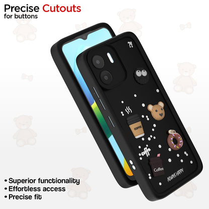 Pikkme Redmi A1 / Redmi A2 Cute Fun Cartoon 3D Bear Coffee Back Cover (Black)