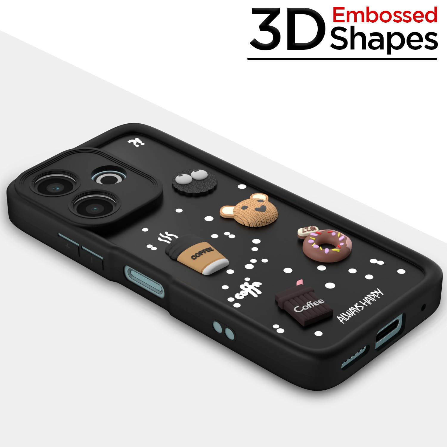 Pikkme Redmi 13 5G / Poco M6 Plus 5G Cute Fun Cartoon 3D Bear Coffee Back Cover (Black)