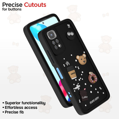 Pikkme Redmi Note 11 / Note 11s Cute Fun Cartoon 3D Bear Coffee Back Cover (Black)