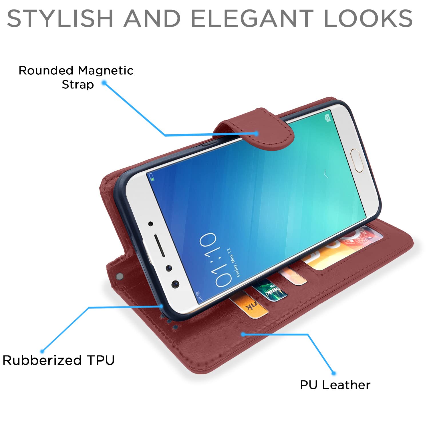 Oppo F3 Wallet flip case in brown by Pikkme – photo 5