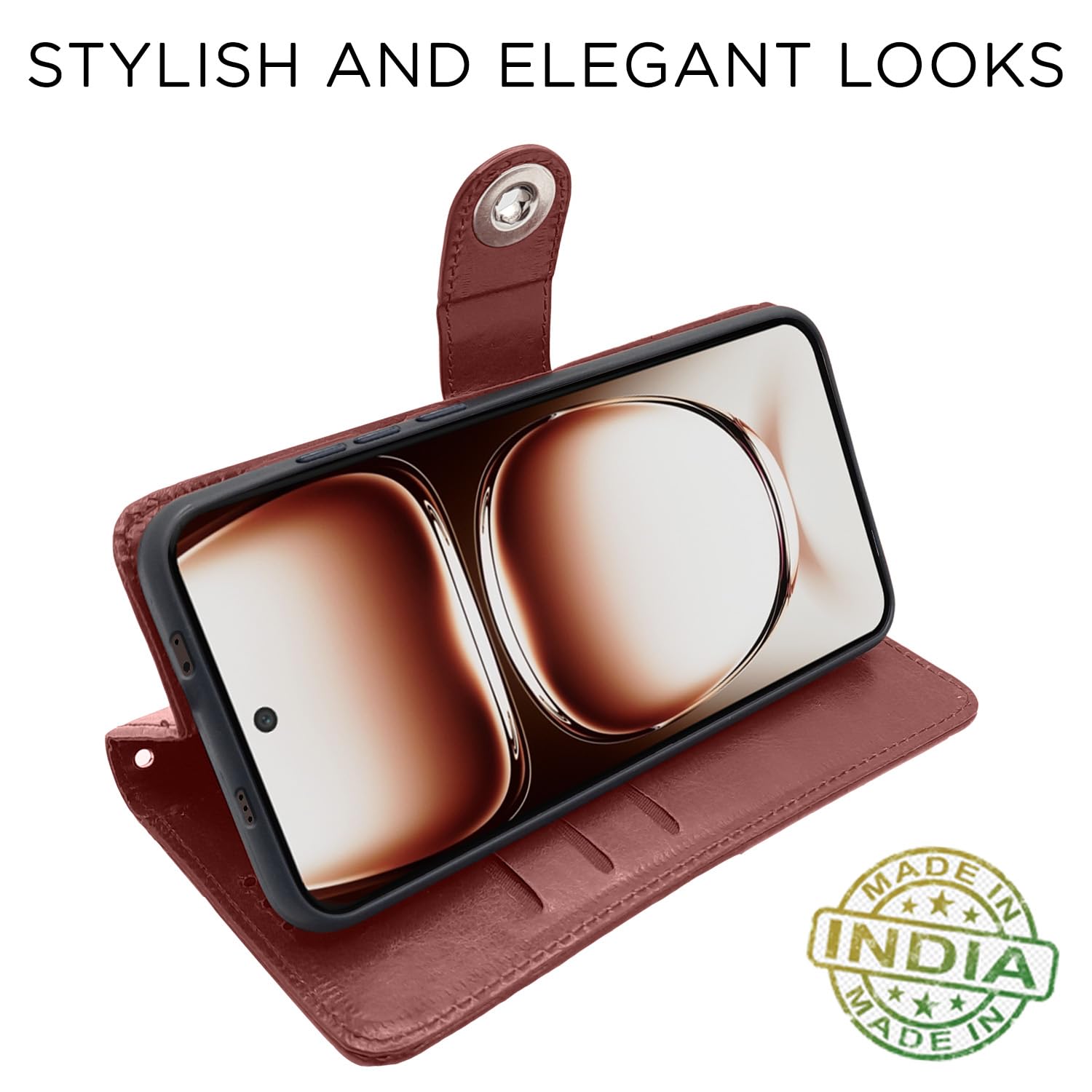 Pikkme Oppo Reno 12 Pro 5G Button brown flip case – photo 3