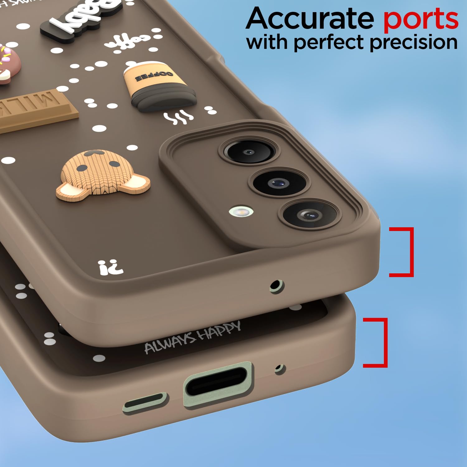 Pikkme Samsung Galaxy M16 5G Cute Fun Cartoon 3D Bear Coffee Back Cover (Brown)