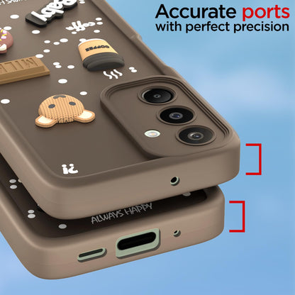 Pikkme Samsung Galaxy M16 5G Cute Fun Cartoon 3D Bear Coffee Back Cover (Brown)