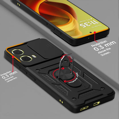 Pikkme Motorola Moto G85 5G Sliding Camera Shield & Stand D10 Tough Armor Back Cover (Black)