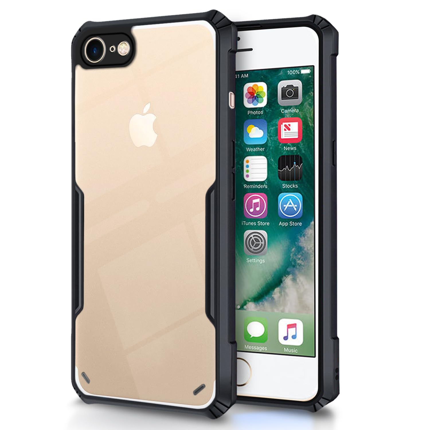 Pikkme iPhone 7/8 Shockproof Eagle Clear Transparent Back Cover (Black)