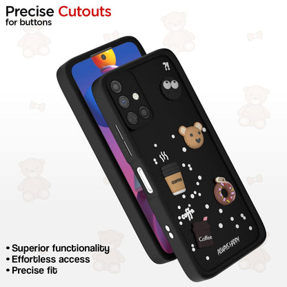 Pikkme Samsung Galaxy M51  Cute Fun Cartoon 3D Bear Coffee Back Cover (Black)