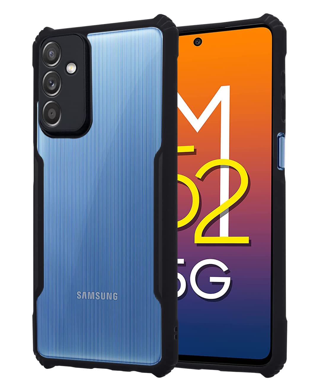 Samsung M52 5G Hybrid phone cover in transparent, black by Pikkme