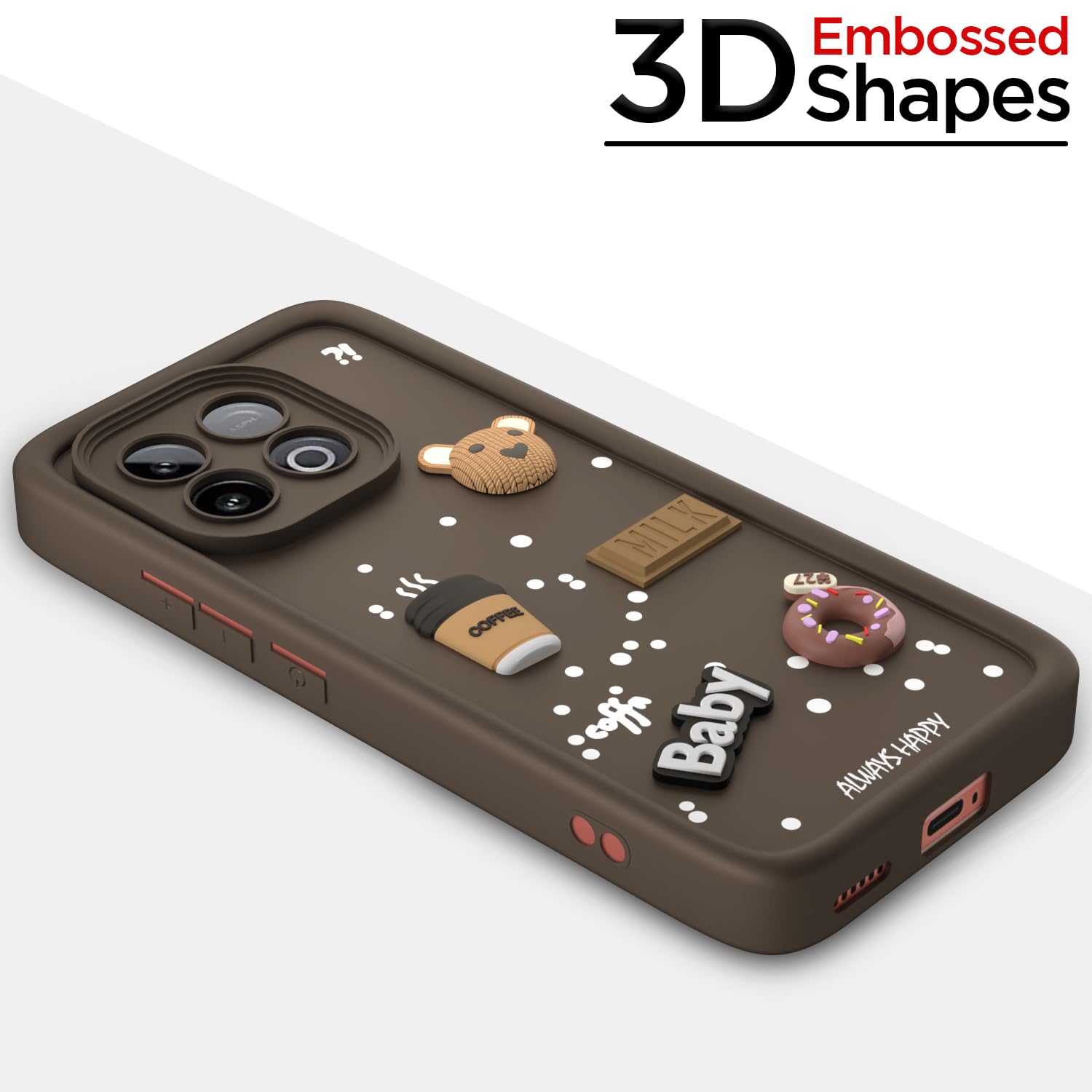Pikkme iQOO Neo 10 5G / Vivo Y300 GT 5G Cute Fun Cartoon 3D Bear Coffee Back Cover (Brown)