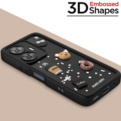 Pikkme Realme Narzo N55 / Realme C55 Cute Fun Cartoon 3D Bear Coffee Back Cover (Black)