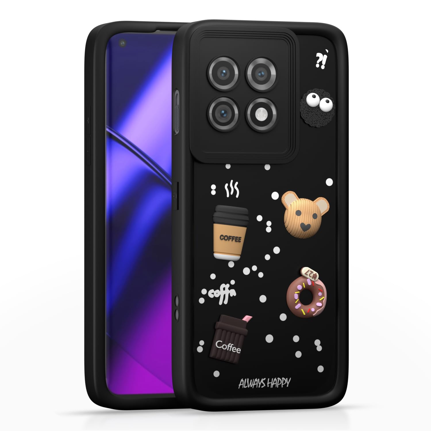 Pikkme OnePlus 11 5G Cute Fun Cartoon 3D Bear Coffee Back Cover (Black)