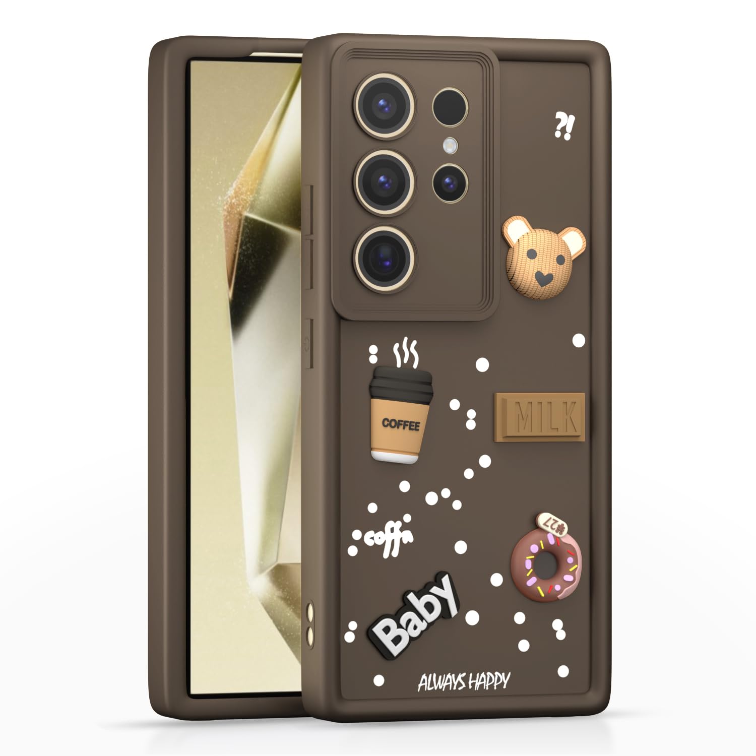 Pikkme Samsung Galaxy S24 Ultra 5G Cute Fun Cartoon 3D Bear Coffee Back Cover (Brown)
