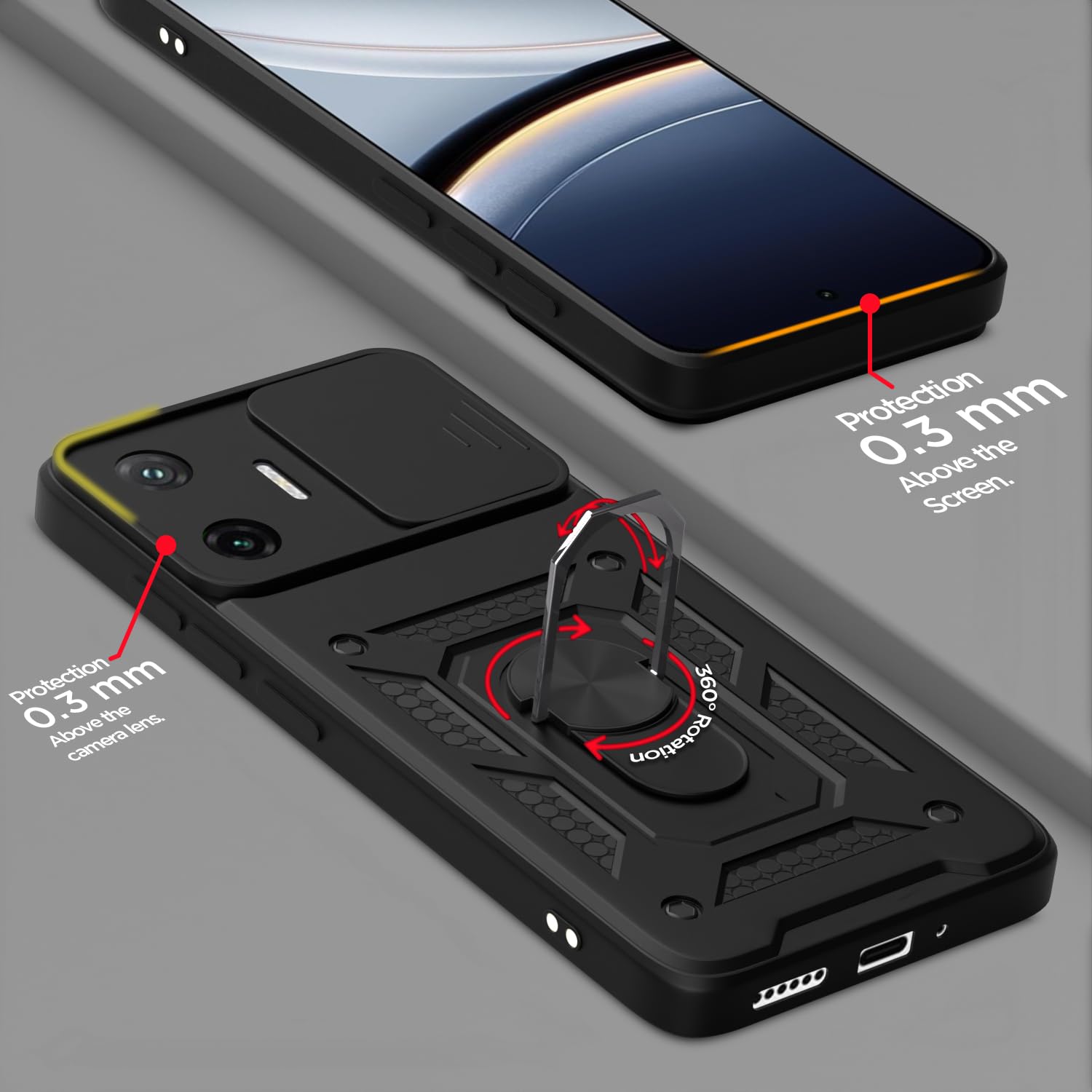 Pikkme Poco F7 5G D10 Tough Armor Back Cover (Black)