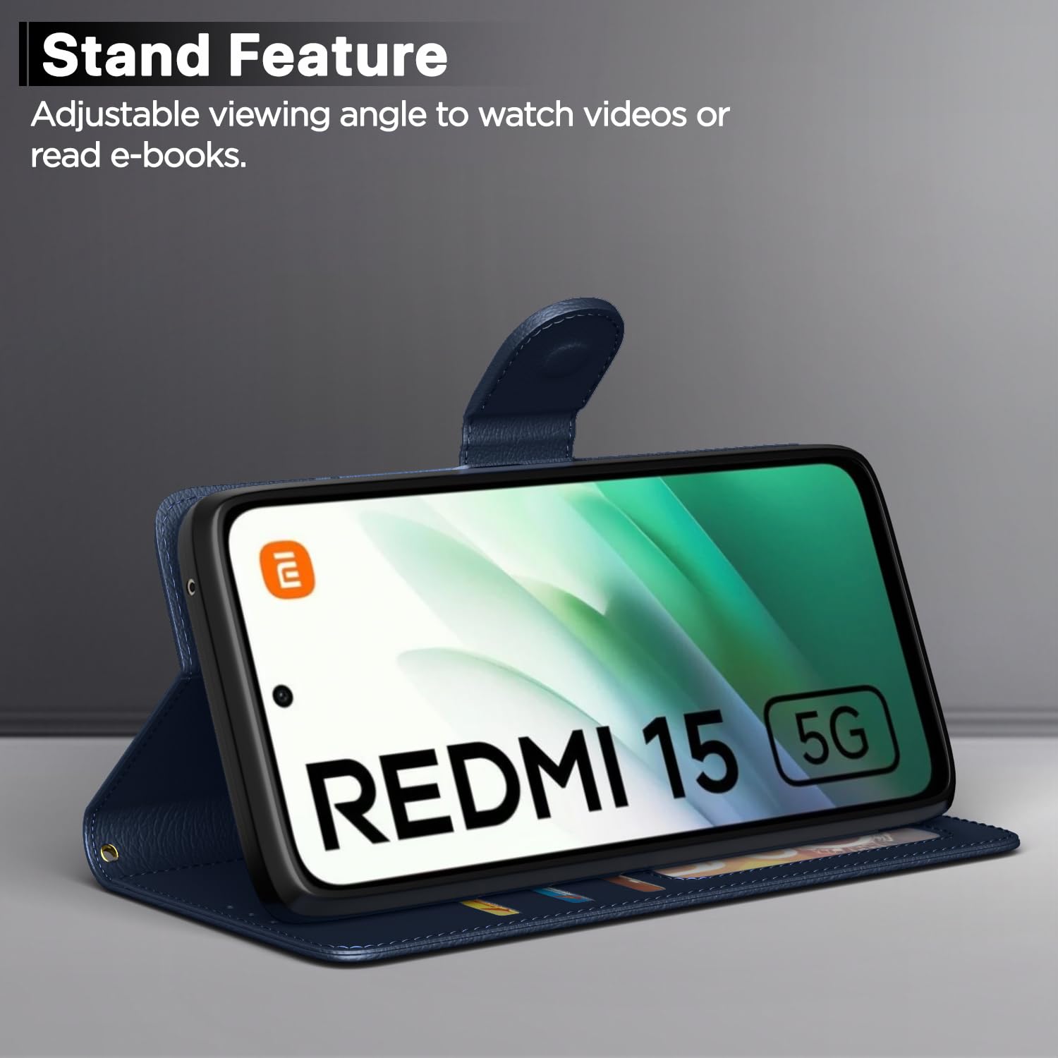Redmi 15 5G Wallet mobile flip cover in blue by Pikkme – photo 3