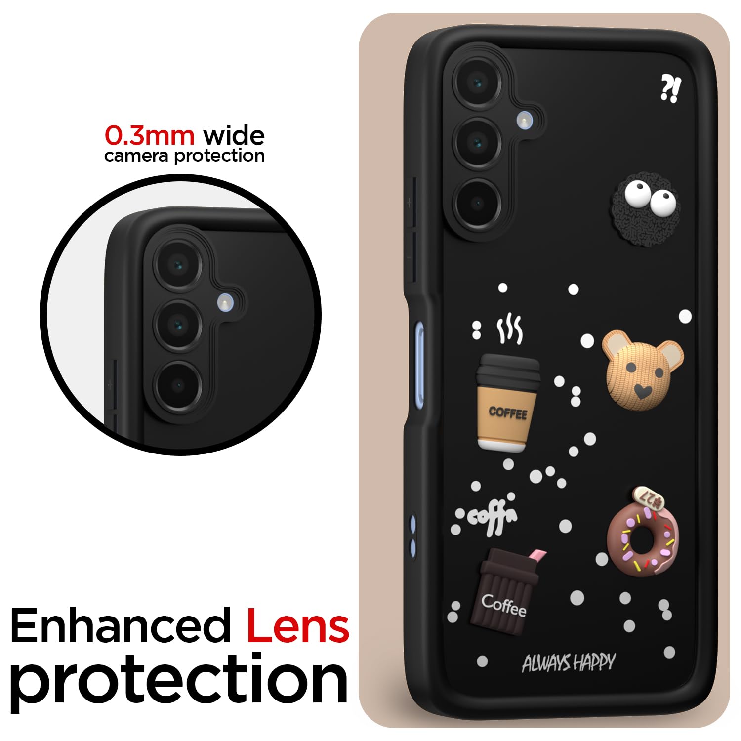 Pikkme Samsung Galaxy A15 4G / A15 5G Cute Fun Cartoon 3D Bear Coffee Back Cover (Black)