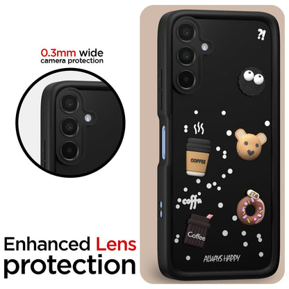Pikkme Samsung Galaxy A15 4G / A15 5G Cute Fun Cartoon 3D Bear Coffee Back Cover (Black)