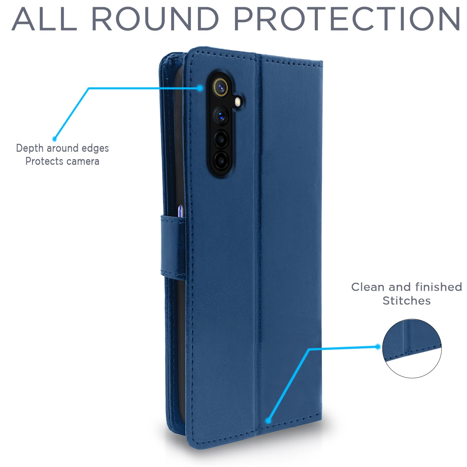 Pikkme Realme 6 Vintage Flip Cover (Blue)