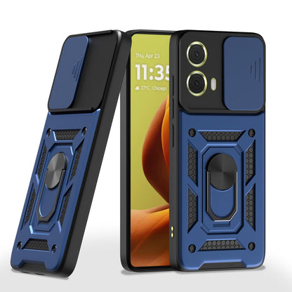 Pikkme Motorola Moto G85 5G Sliding Camera Shield & Stand D10 Tough Armor Back Cover (Blue)