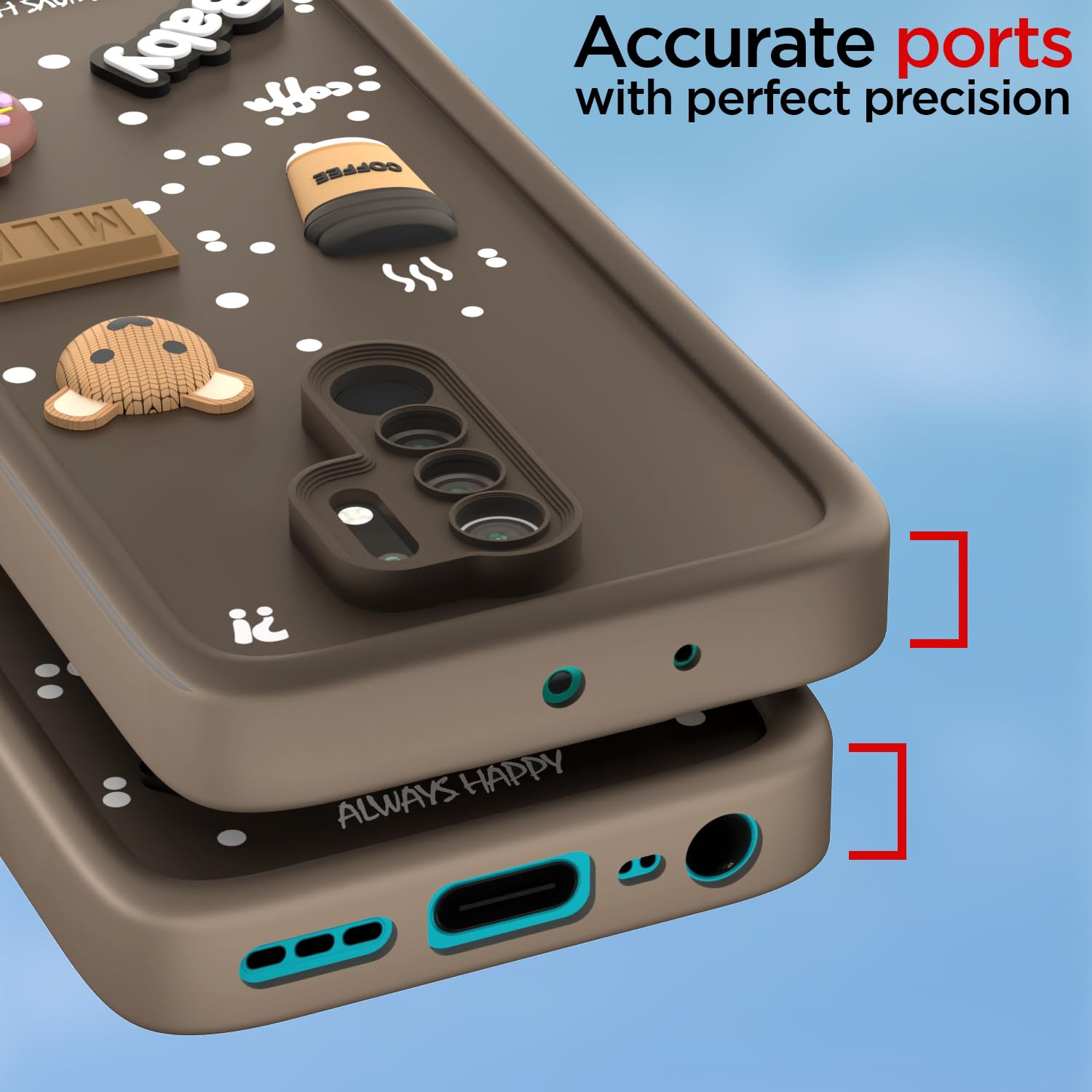 Pikkme Redmi 9 Prime/Poco M2 Cute Fun Cartoon 3D Bear Coffee Back Cover (Brown)