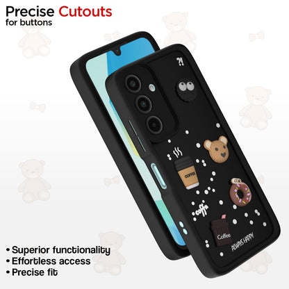 Pikkme Samsung Galaxy A16 5G Cute Fun Cartoon 3D Bear Coffee Back Cover (Black)